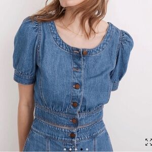 Madewell Denim Puff-Sleeve Crop Top. Size Small
